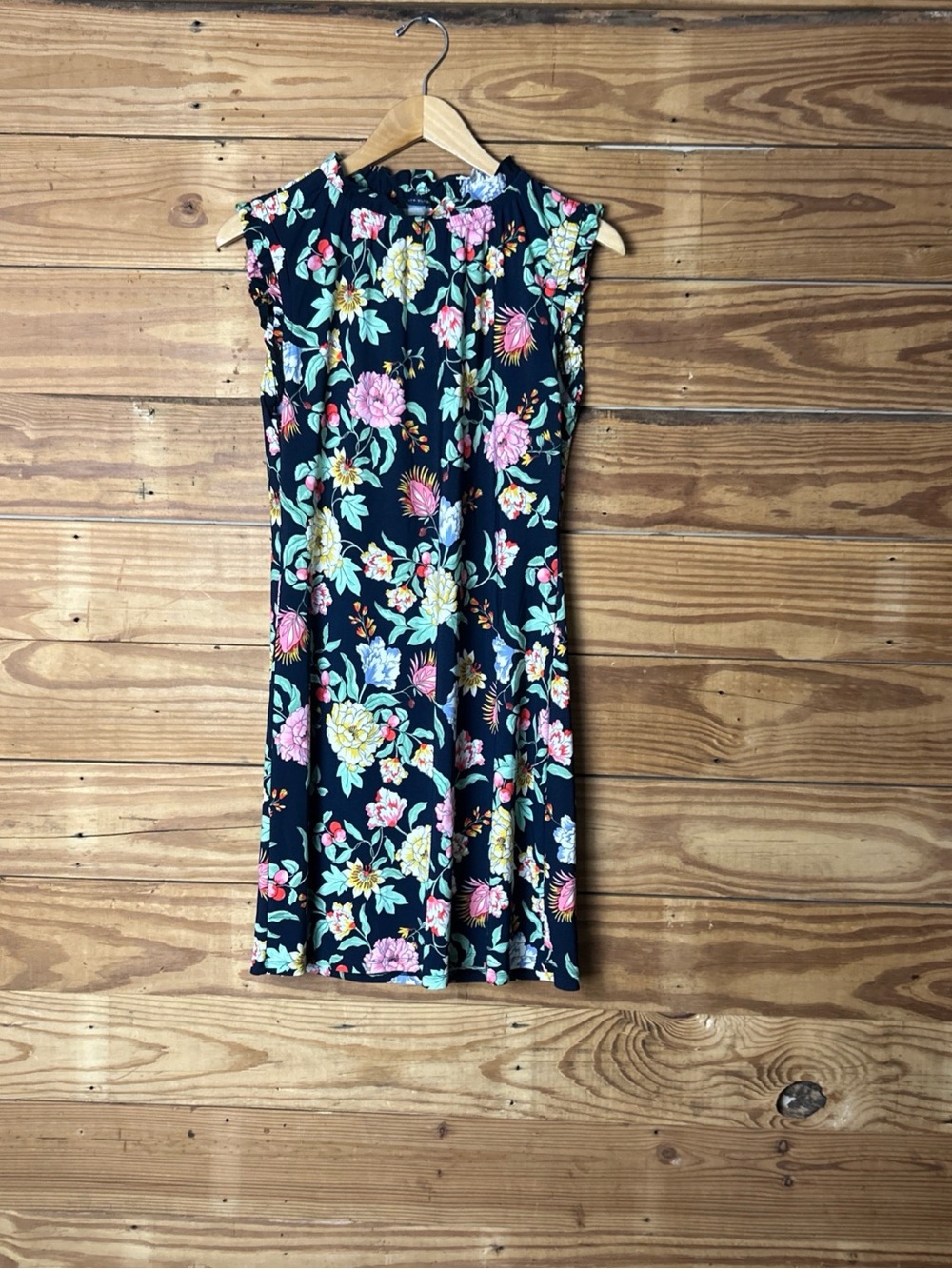 Tommy Hilfiger Navy Floral Cap-Sleeve Midi Dress with Pink & Yellow Blooms
